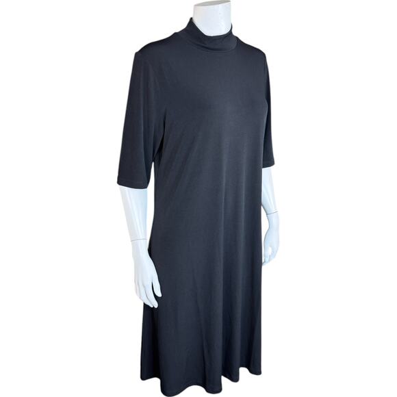 Susan Graver Liquid Knit Mock-Neck Elbow-Sleeve Dress Black Medium NWOT Flowy - Picture 2 of 11